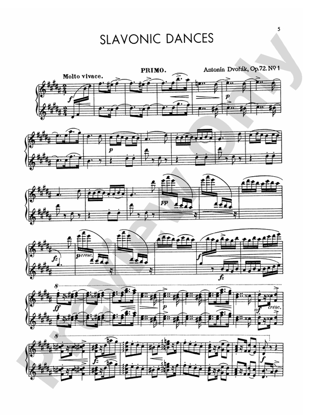 Dvorak - Slavonic Dances, Op. 72 - 1 Piano, 4 Hands (Digital Download)