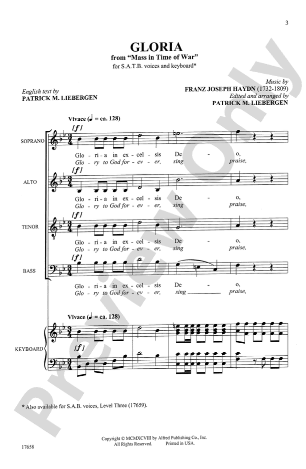 Gloria (from Mass in Time of War) – SATB Choral Octavo (Digital Download)