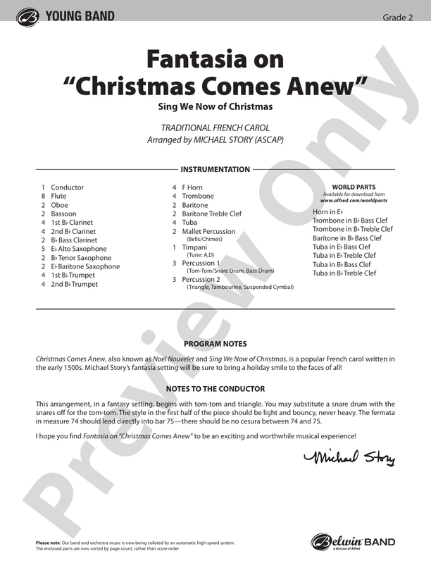 Fantasia on "Christmas Comes Anew" - Concert Band Conductor Score & Parts (Digital Download)