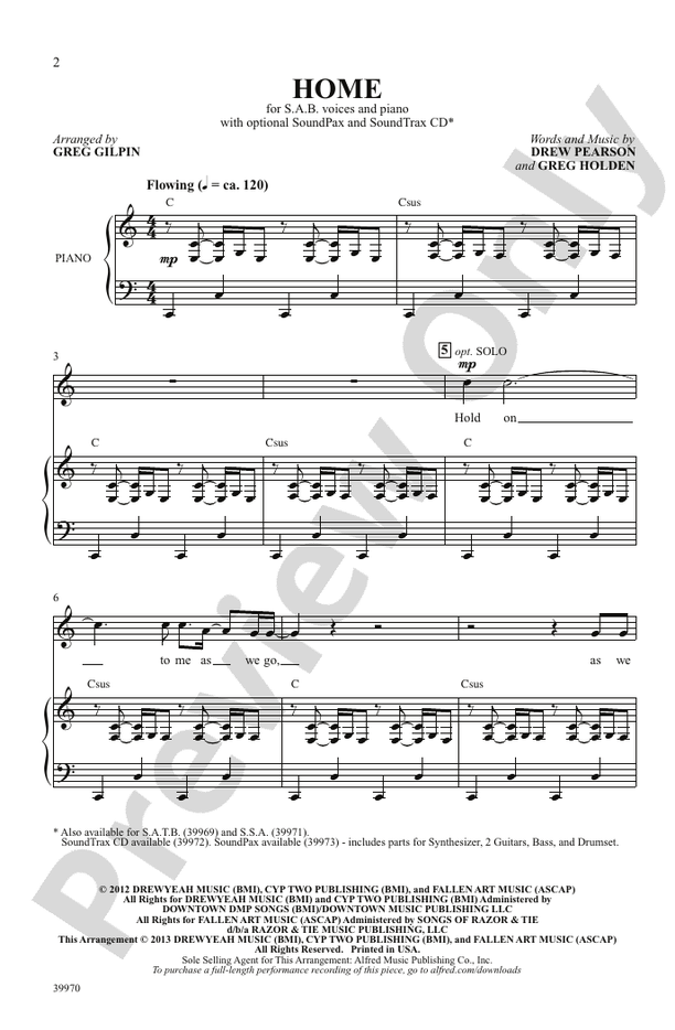 Home - Arr. Greg Gilpin – SAB Choral Octavo (Digital Download)