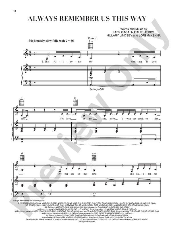 Always Remember Us This Way (from A Star Is Born) - PVG (Digital Download)