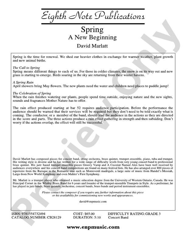 Spring (A New Beginning) - Concert Band Conductor Score & Parts (Digital Download)