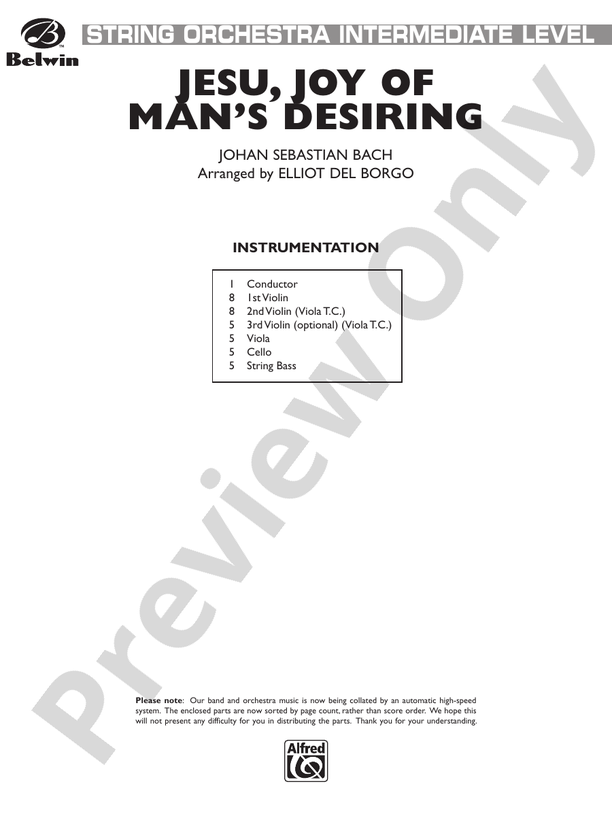 Jesu, Joy of Man's Desiring – String Orchestra Conductor Score & Parts (Digital Download)