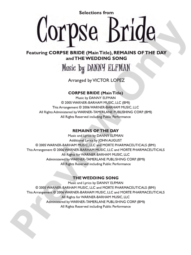 Corpse Bride, Selections from - Concert Band Conductor Score & Parts (Digital Download)