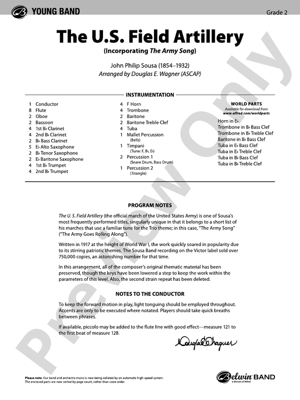 The U.S. Field Artillery - Concert Band Conductor Score & Parts (Digital Download)