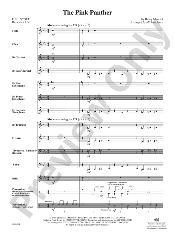 The Pink Panther (Arr. Michael Story) - Concert Band Conductor Score & Parts (Digital Download)