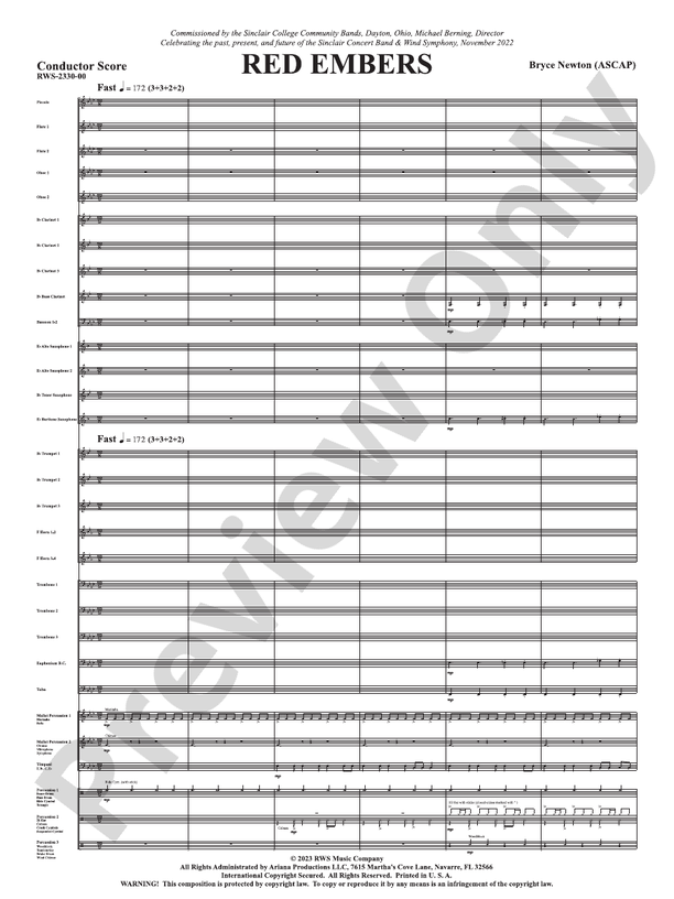 Coductor Score Red Embers - Concert Band Conductor Score & Parts (Digital Download)