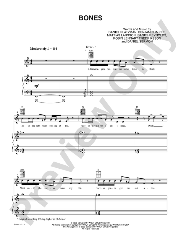 Bones - Imagine Dragons - PVG (Digital Download)