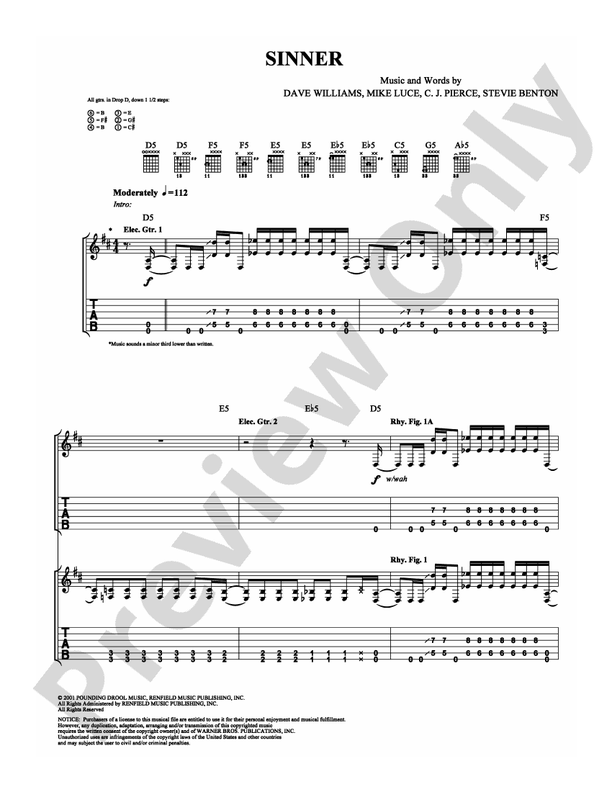 Sinner - Guitar TAB (Digital Download)