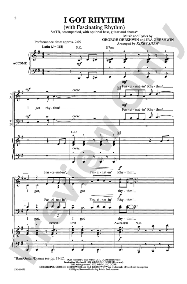 I Got Rhythm - Arr. Kirby Shaw – SATB Choral Octavo (Digital Download)