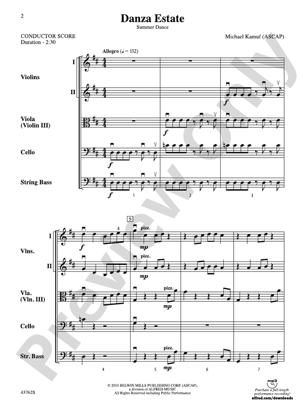 Danza Estate – String Orchestra Conductor Score & Parts (Digital Download)