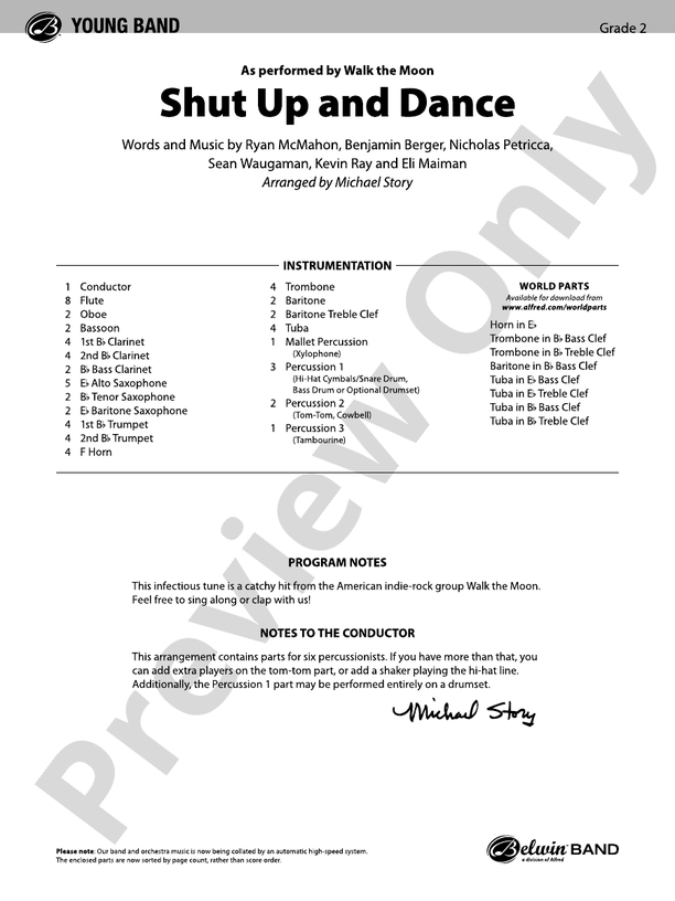 Shut Up and Dance - Concert Band Conductor Score & Parts (Digital Download)