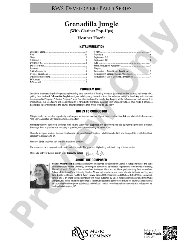 Grenadilla Jungle - With Clarinet Pop-Ups - Concert Band Conductor Score & Parts (Digital Download)