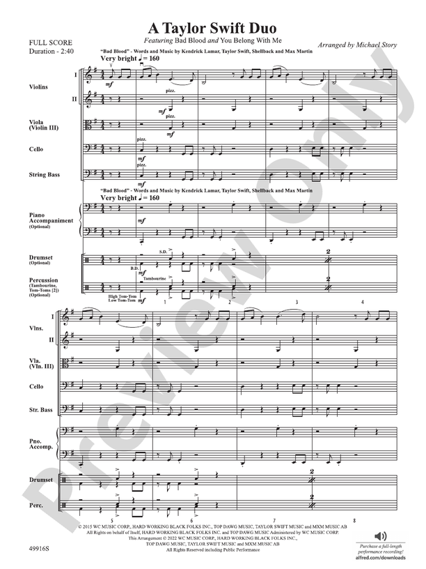 A Taylor Swift Duo - String Orchestra Conductor Score & Parts (Digital Download)