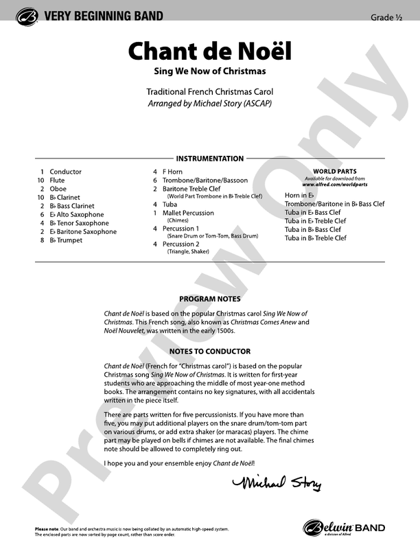 Chant de Noel - Concert Band Conductor Score & Parts (Digital Download)