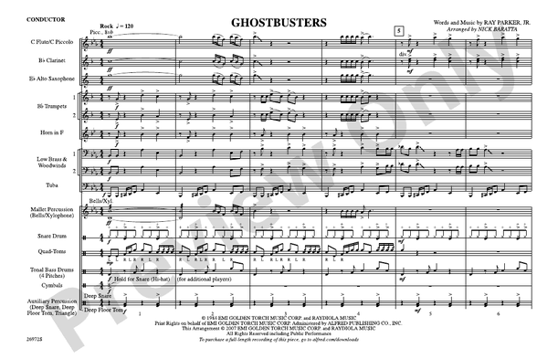 Ghostbusters (Arr. Nick Baratta) – Marching Band Conductor Score & Parts (Digital Download)