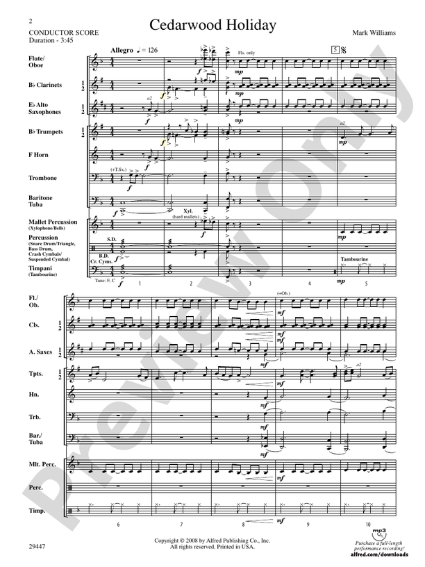 Cedarwood Holiday - Concert Band Conductor Score & Parts (Digital Download)
