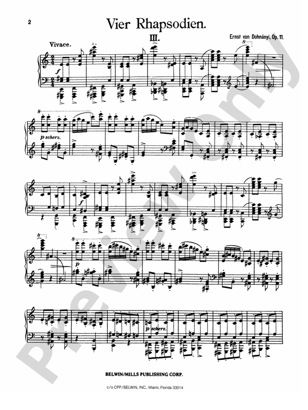 Dohnanyi - Rhapsody, Op. 11, No. 3 - Piano Solo (Digital Download)