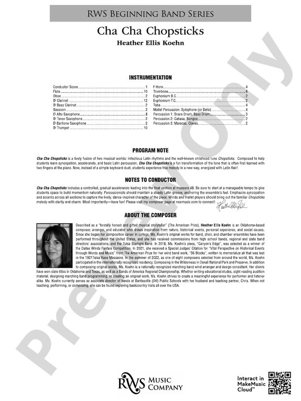 Cha Cha Chopsticks - Concert Band Conductor Score & Parts(Digital Download)