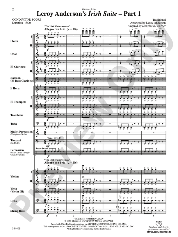 Leroy Anderson's Irish Suite, Part 1 (Themes from) – Full Orchestra Conductor Score & Parts (Digital Download)