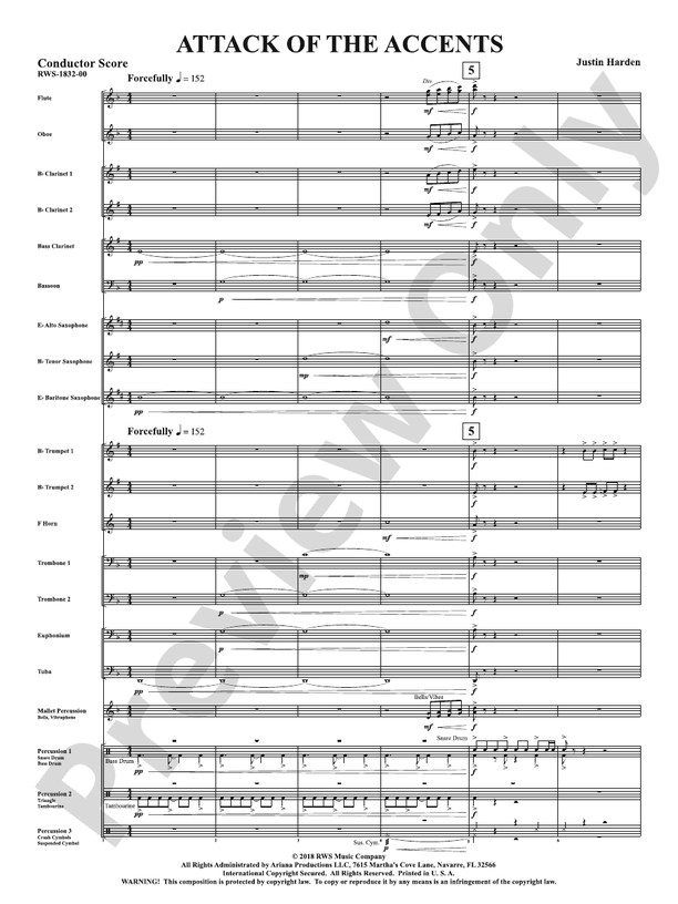 Attack of the Accents - Concert Band Conductor Score & Parts (Digital Download)