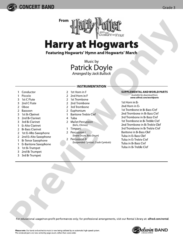 Harry at Hogwarts (from Harry Potter and the Goblet of Fire) - Concert Band Conductor Score & Parts (Digital Download)