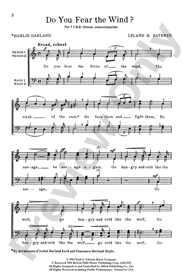 Do You Fear the Wind? – TTBB, a cappella Choral Octavo (Digital Download)