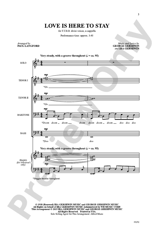 Love Is Here to Stay – TTBB divisi, a cappella Choral Octavo (Digital Download)