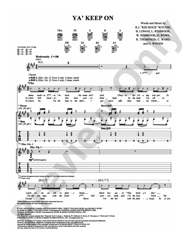Ya' Keep On - Guitar TAB (Digital Download)