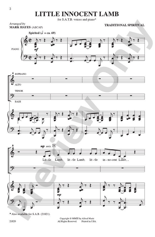 Little Innocent Lamb – SATB Choral Octavo (Digital Download)