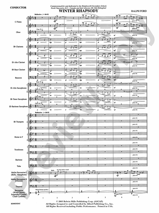 Winter Rhapsody - Concert Band Conductor Score & Parts (Digital Download)
