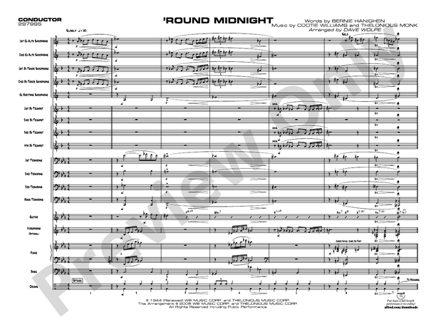Round Midnight (Grade 4) - Jazz Ensemble Conductor Score & Parts(Digital Download)