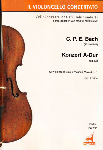 Bach CPE - Concerto in Amaj Wq172 - Cello/Piano Accompaniment Urtext Walhall EW812