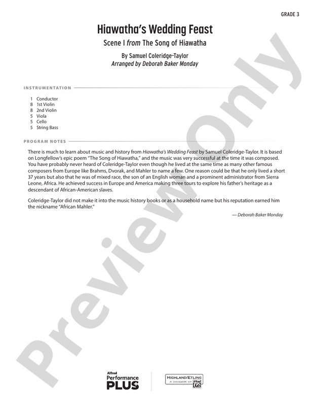 Hiawatha's Wedding Feast - String Orchestra Conductor Score & Parts (Digital Download)