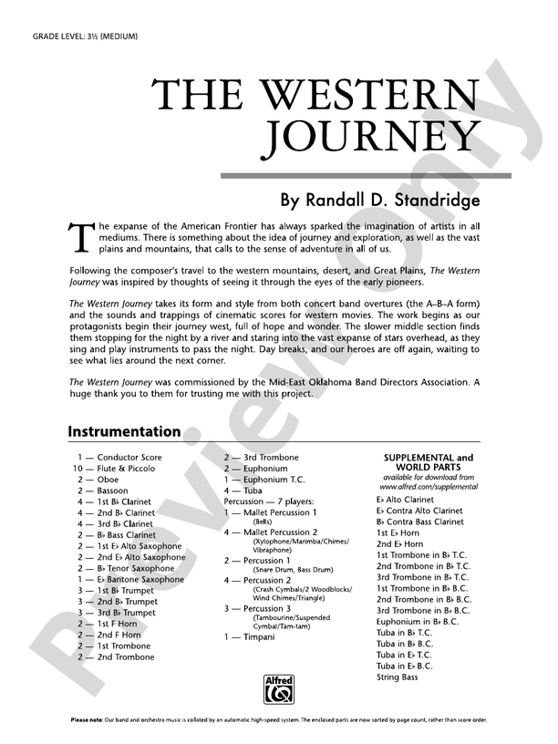 The Western Journey - Concert Band Conductor Score & Parts (Digital Download)