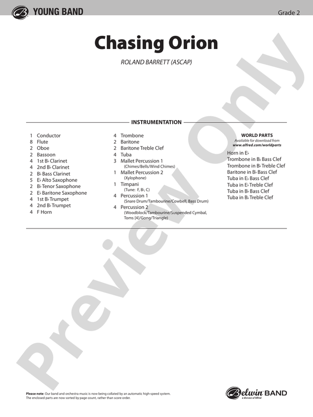 Chasing Orion - Concert Band Conductor Score & Parts (Digital Download)