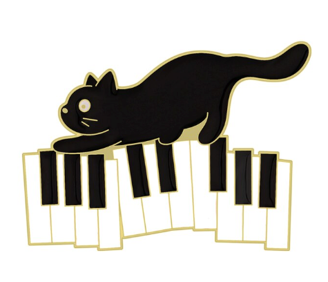 Enamel Pin or Brooch Black Cat Crawling along a Keyboard