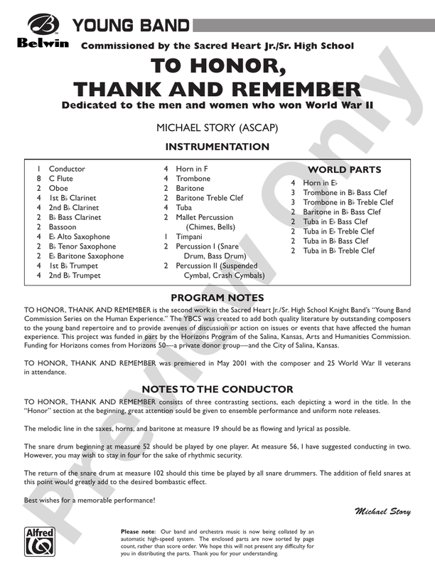To Honor, Thank and Remember - Concert Band Conductor Score & Parts (Digital Download)