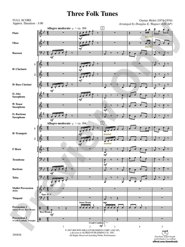 Three Folk Tunes - Concert Band Conductor Score & Parts (Digital Download)