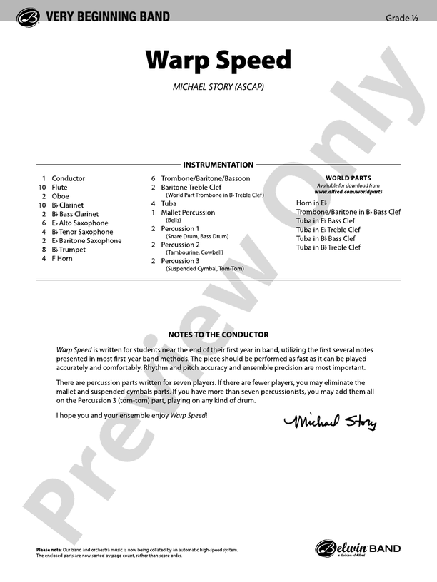 Warp Speed - Concert Band Conductor Score & Parts (Digital Download)