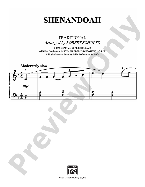 Shenandoah - Arr. Robert Schultz - Easy Piano (Digital Download)