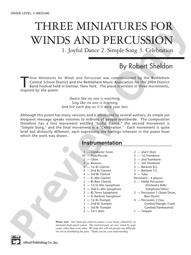 Three Miniatures for Winds and Percussion - Concert Band Conductor Score & Parts (Digital Download)