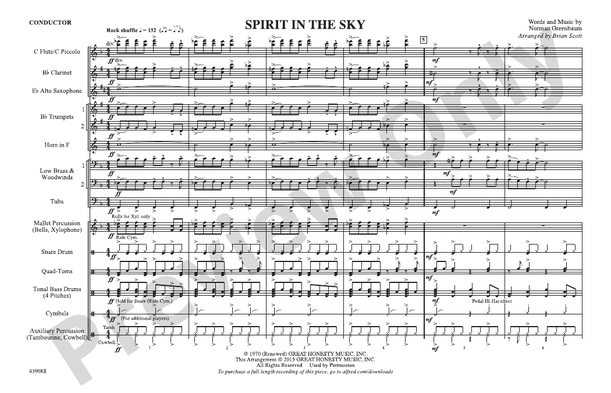 Spirit in the Sky (from Guardians of the Galaxy) – Marching Band Conductor Score & Parts (Digital Download)