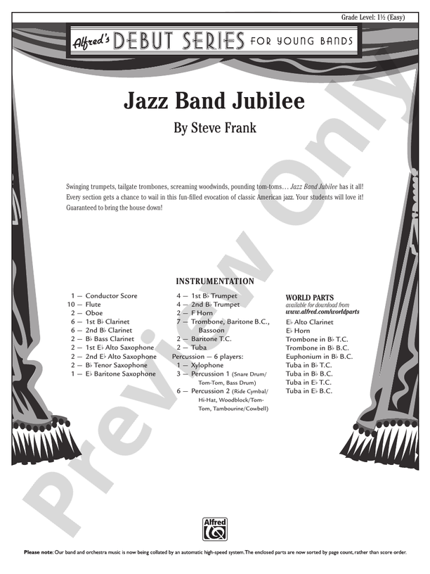 Jazz Band Jubilee - Concert Band Conductor Score & Parts (Digital Download)
