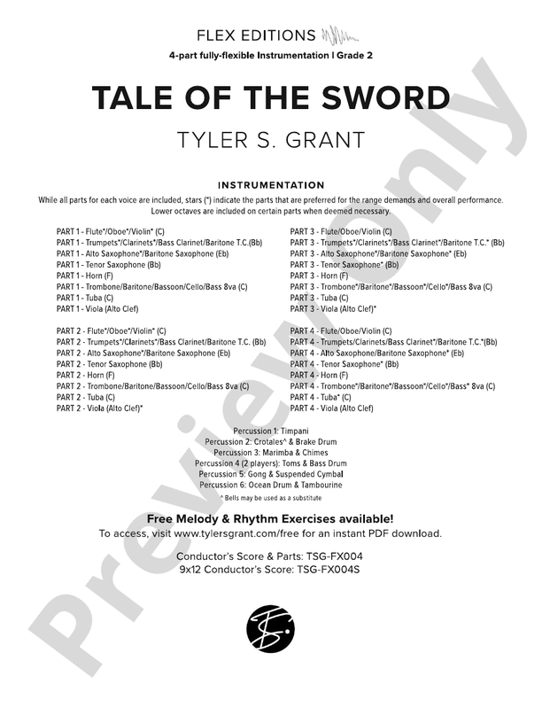 Tale of the Sword (Flexible Arrangement) - Concert Band Conductor Score & Parts (Digital Download)