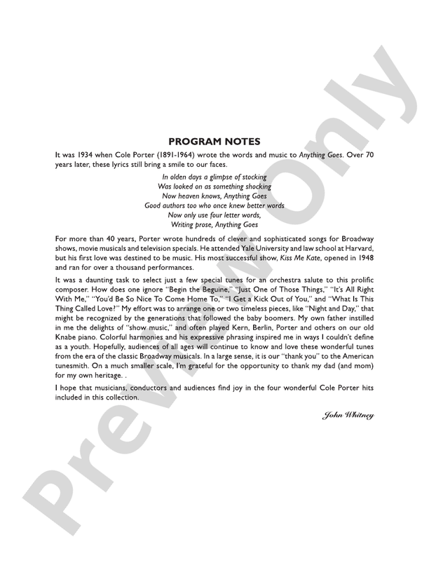 Cole Porter Salute – Full Orchestra Conductor Score & Parts (Digital Download)