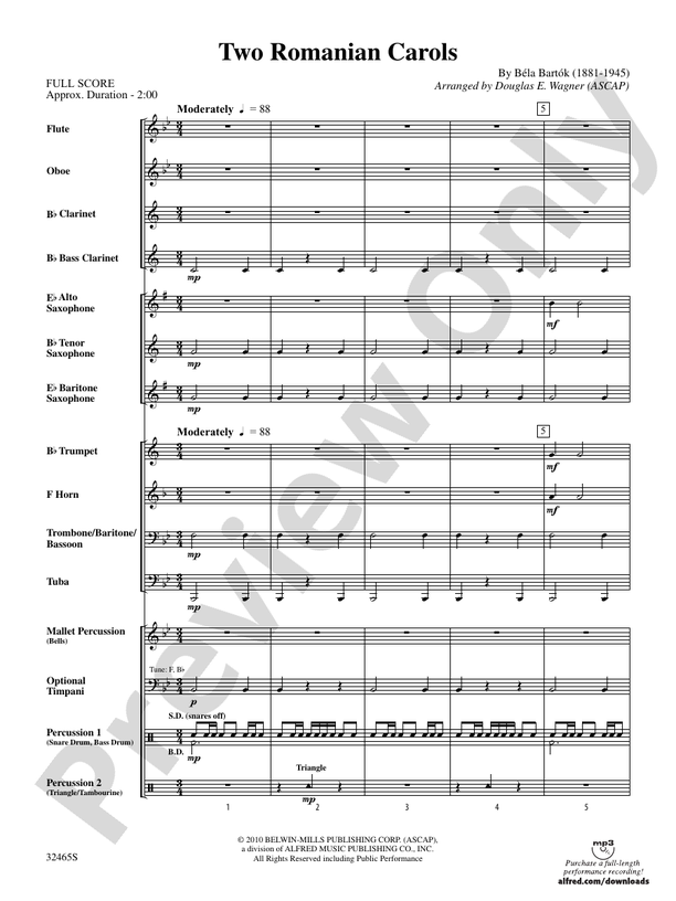 Two Romanian Carols - Concert Band Conductor Score & Parts (Digital Download)