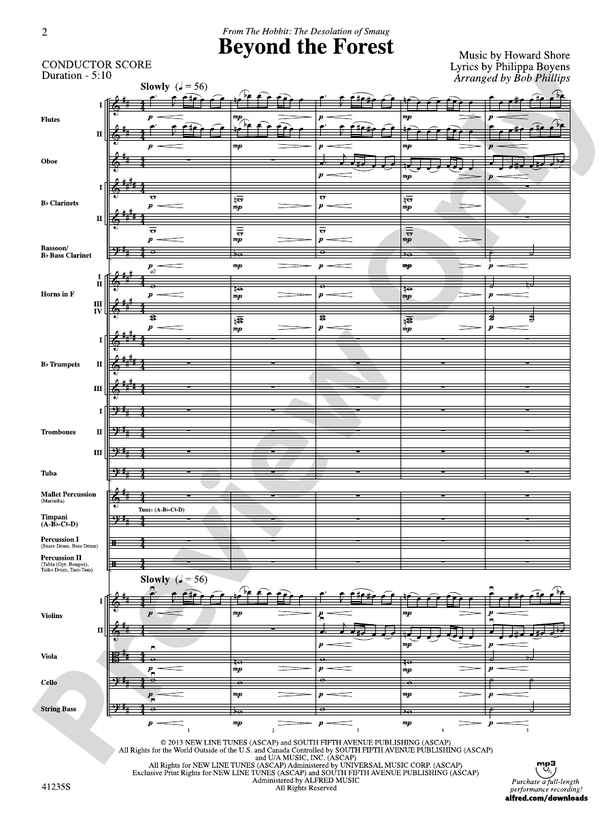 Beyond the Forest (from The Hobbit: The Desolation of Smaug) - Full Orchestra Conductor Score & Parts (Digital Download)