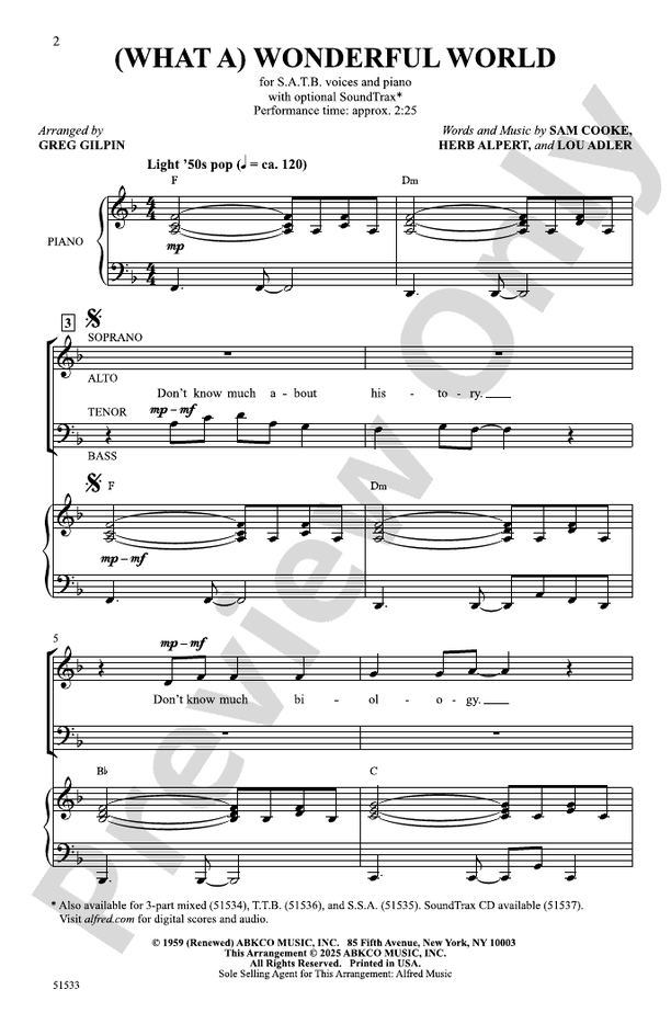 (What a) Wonderful World - SATB Choral Octavo (Digital Download)