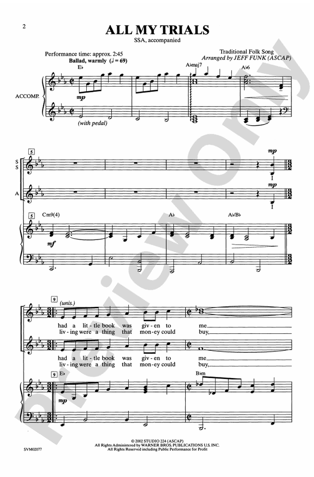 All My Trials - SSA Choral Octavo (Digital Download)